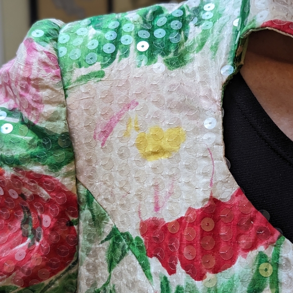 Beautiful vintage cut sequin rose pattern women's jacket sz 6 - Picture 2 of 4